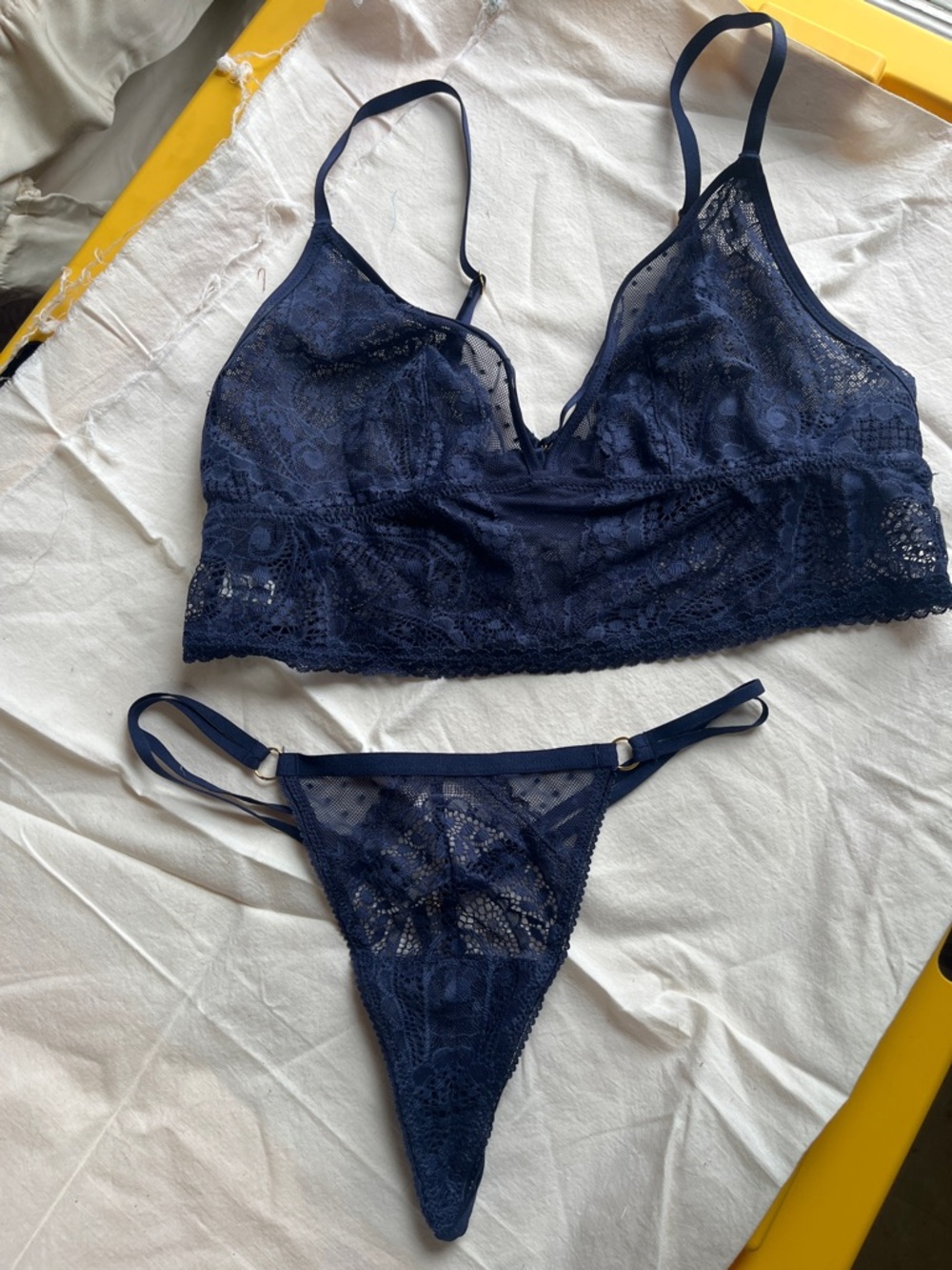 Aerie Navy Lace Bralette & Thong Set - Women Intimates